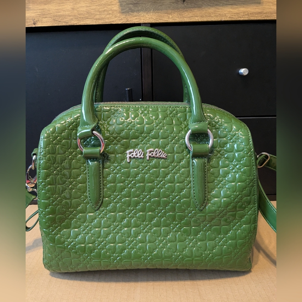 Folli Follie Green Quilted Patent Satchel